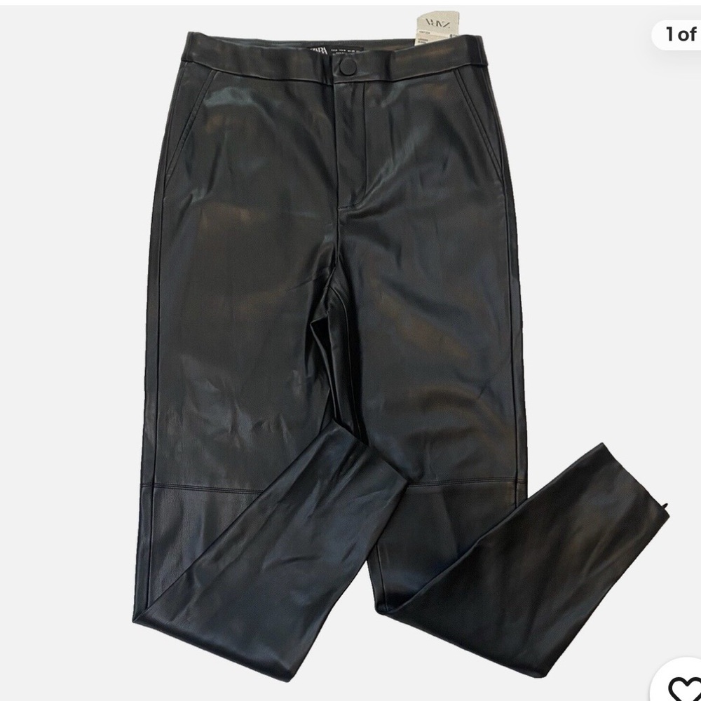 Zara Women's Faux Leather Black Legging Pants Ankle Zip High Rise Size XS NWT